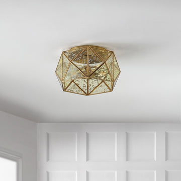 Violet 12.5" Industrial Vintage Iron/Glass LED Flush Mount - JONATHAN Y
